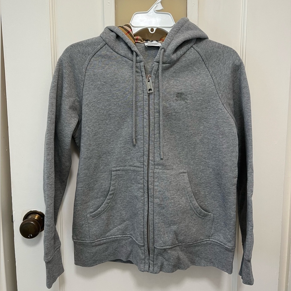 Burberry Gray Hoodie with Check Lining